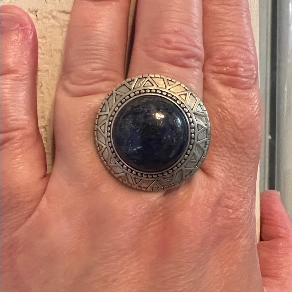 Sterling Silver And Lapis Gemstone Statement Ring - image 1